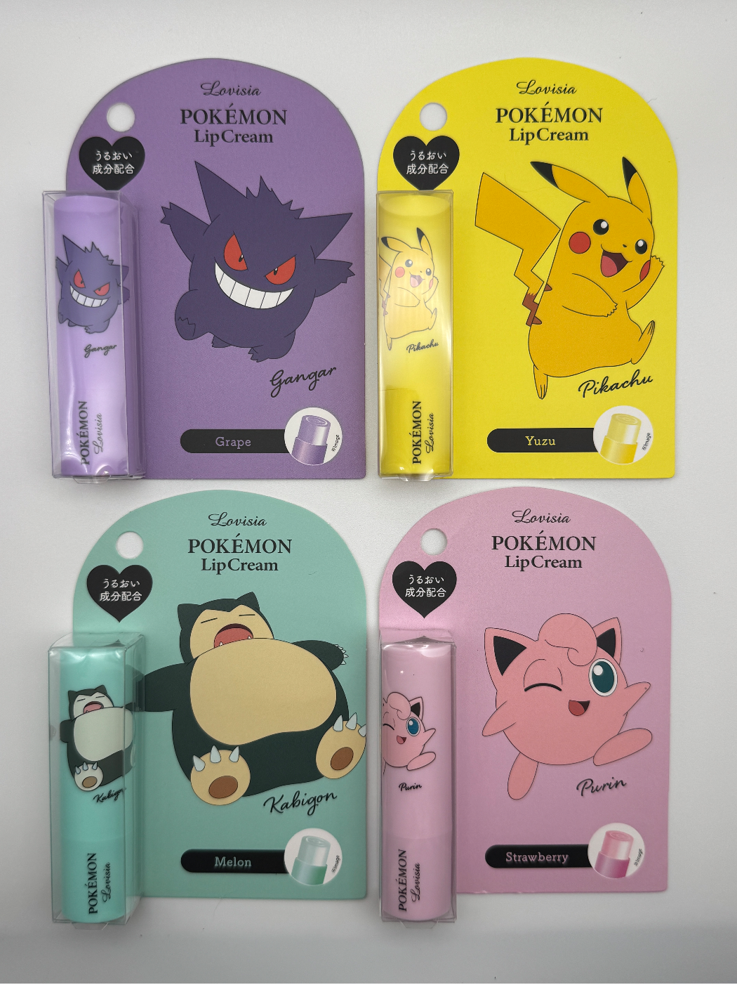 Lovasia Pokemon Lip Cream - 4 Pack - Pikachu Gengar Snorlax Jigglypuff